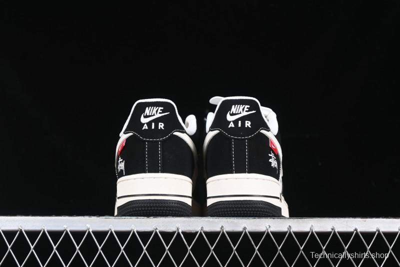 Nike Air Force 1 '07 Low Stussy Collaboration - Beige Black with Red Tab Low-Top Casual Sneakers - SJ6698-014