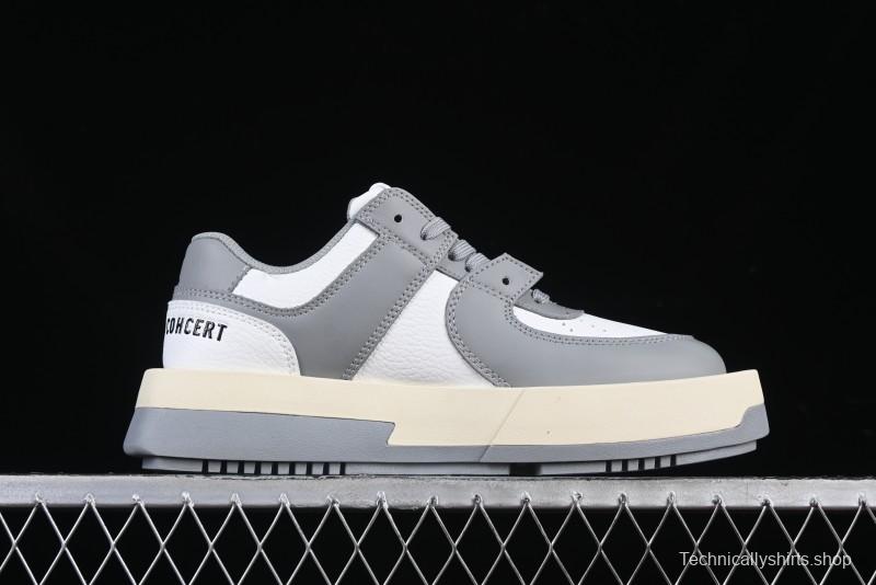 Choco Concert Leather Round Square Asymmetric Fashion Sneakers White Gray - AJE5