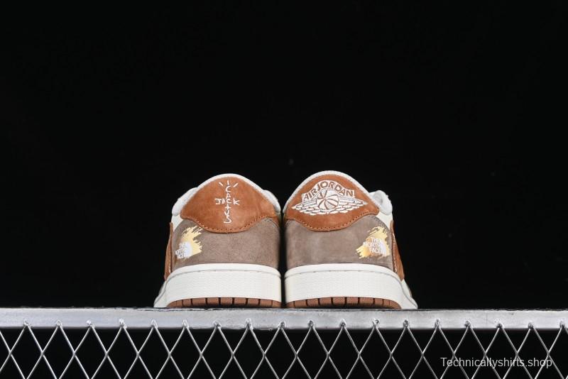 Nike Travis Scott x Fragment Design x Air Jordan 1 Low OG SP AJ1 Mocha Gold Low-top Casual Sneakers - DM7866-040