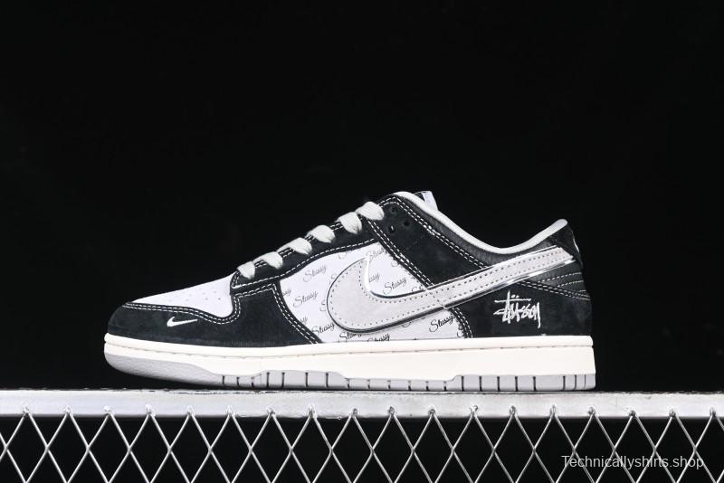 Nike SB Dunk Low Stussy Collaboration - Black Grey Pig Leather Anniversary Custom Edition Low-Top Casual Sneakers - XX3168-008