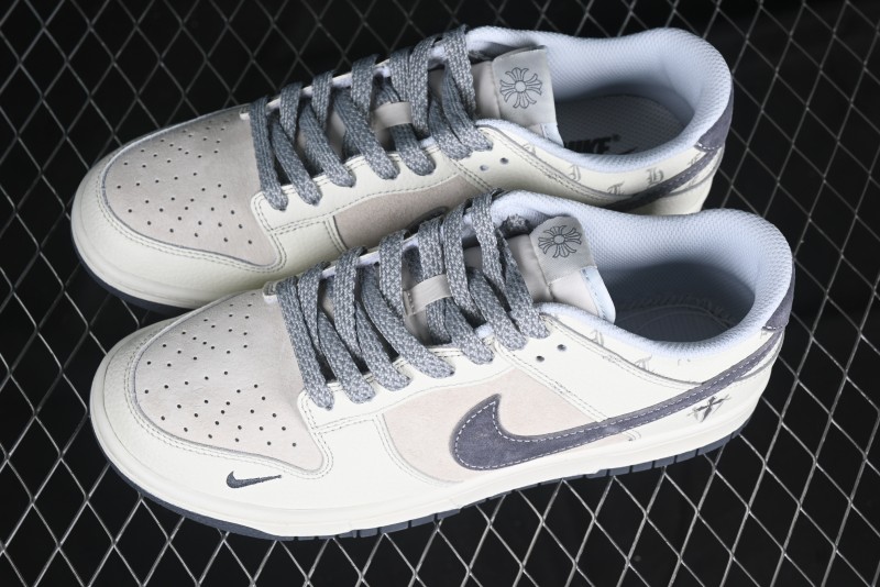 Nike SB Dunk Low Chrome Hearts Collaboration Cross Print Grey Swoosh Anniversary Custom Low-Top Casual Sneakers - DJ2024-064