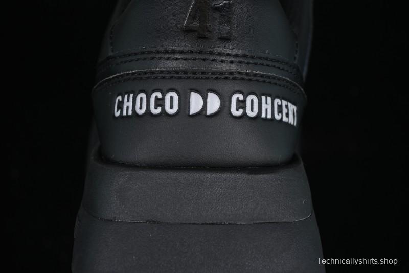 Choco Concert Leather Round Square Asymmetric Fashion Sneakers Black - AJE5