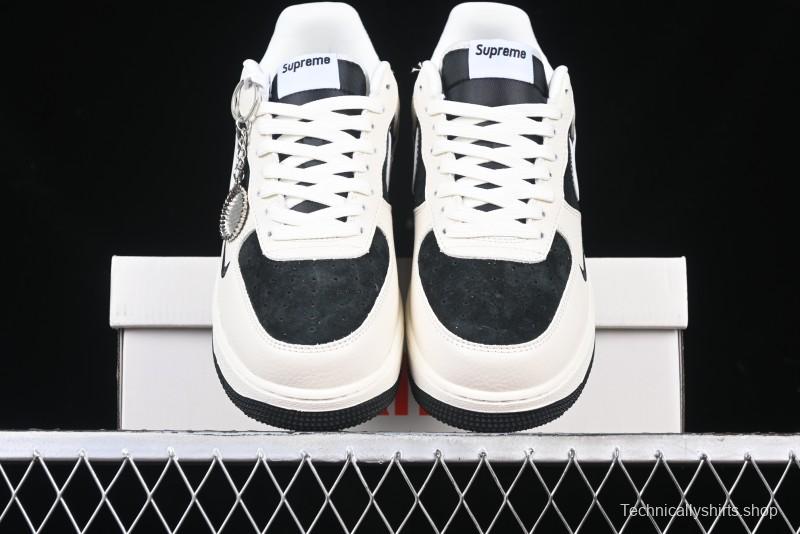 Nike Air Force 1 '07 Low Supreme Collaboration - Beige Black Double Swoosh Casual Sneakers - DF0188-019