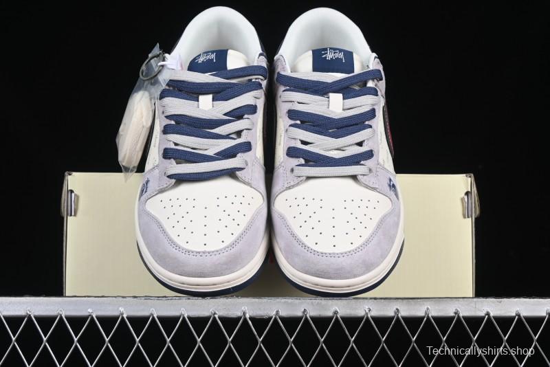 Nike SB Dunk Low Stussy Collaboration Black Burgundy Swoosh Anniversary Custom Low-Top Casual Skate Shoes - DM6868-022