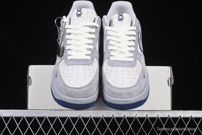 Nike Air Force 1 '07 Low Stussy Collaboration Grey Blue Pig Bear AF1 Low Top Casual Sneakers - DF0188-017