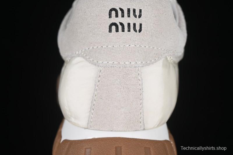 Miu Miu Suede Round Toe Lace-Up Women's Low-Top Casual Shoes in Beige - 99D4