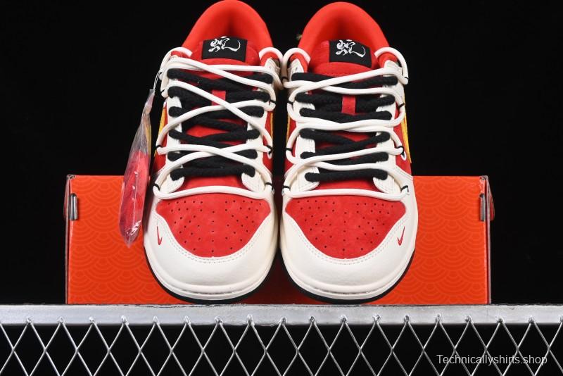 Nike SB Dunk Low Year of the Snake Series Beige Red Yellow Swoosh Anniversary Custom Low-Top Casual Skate Shoes - YX5066-265
