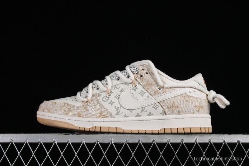 Nike SB Dunk Low LV Collaboration - Yellow Denim Print Anniversary High-End Custom Low-Top Casual Sneakers - SJ2068-247