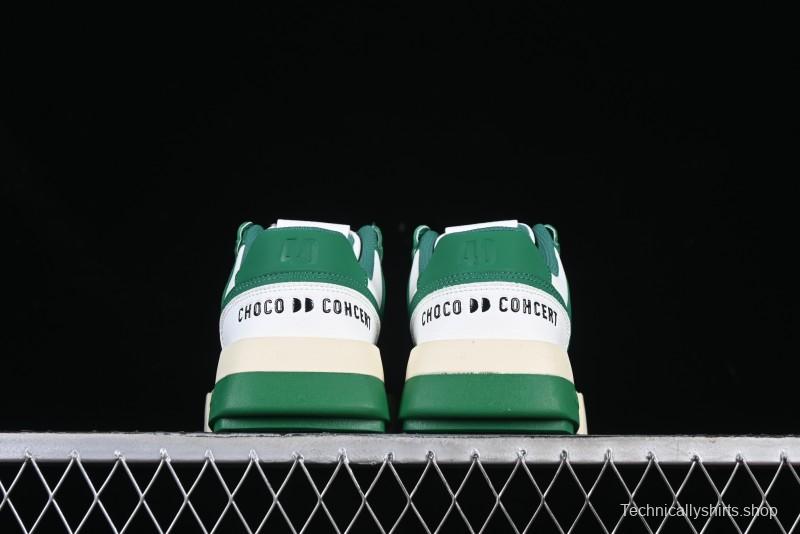 Choco Concert Leather Round Square Asymmetric Fashion Sneakers White Green - AJE5