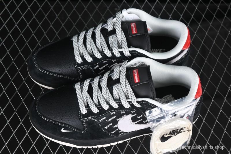 Nike SB Dunk Low Supreme Collaboration Black Grey Swoosh Anniversary Custom Low-Top Casual Skate Shoes - XS1086-011