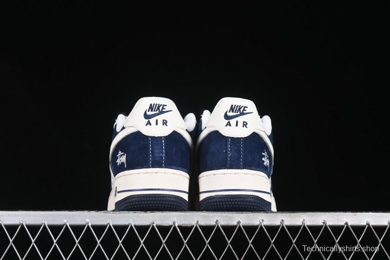 Nike Air Force 1 '07 Low Stussy Collaboration Dark Blue Suede White Swoosh Low-Top Casual Sneakers - XZ6188-673