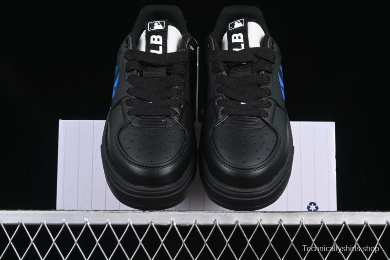 NY Yankees Black Leather Sneakers with Bold Blue Logo