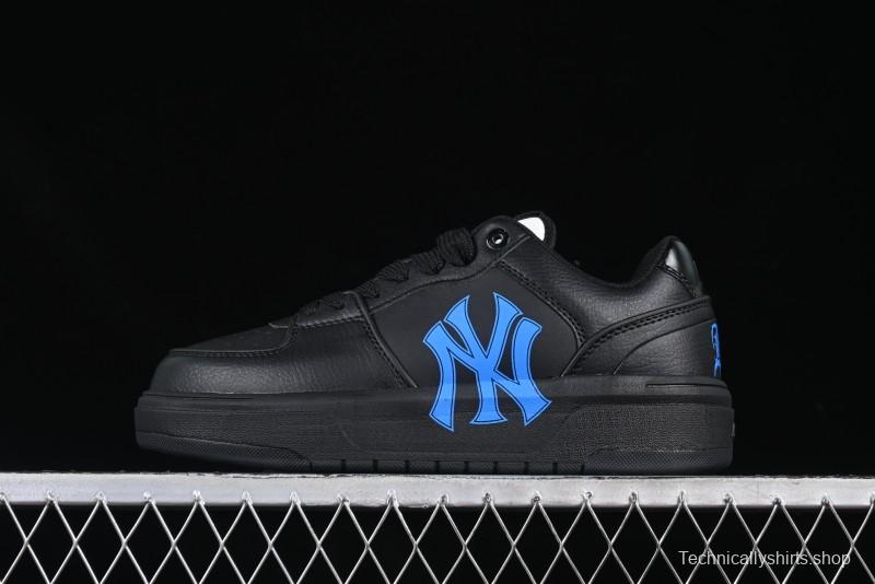 NY Yankees Black Leather Sneakers with Bold Blue Logo