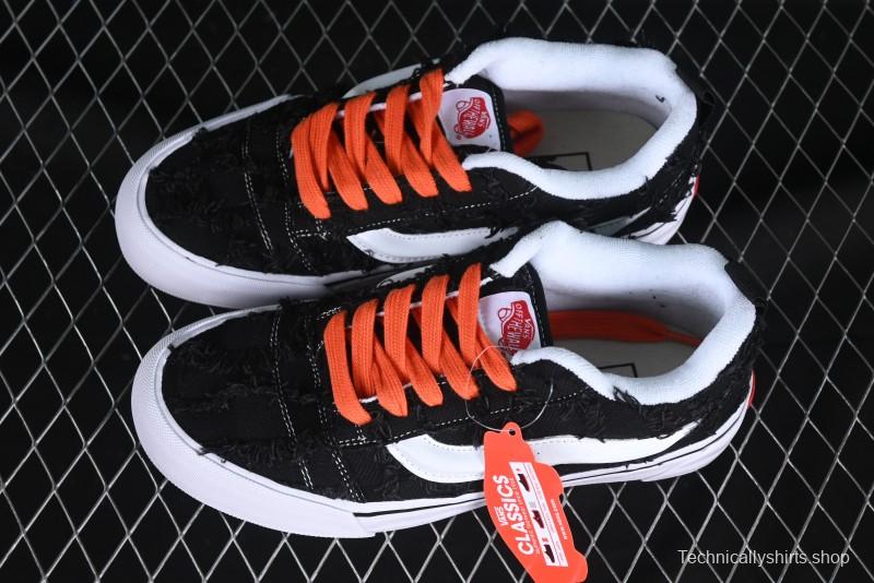 Vans Old Skool Distressed Black Canvas Sneakers with Orange Accents