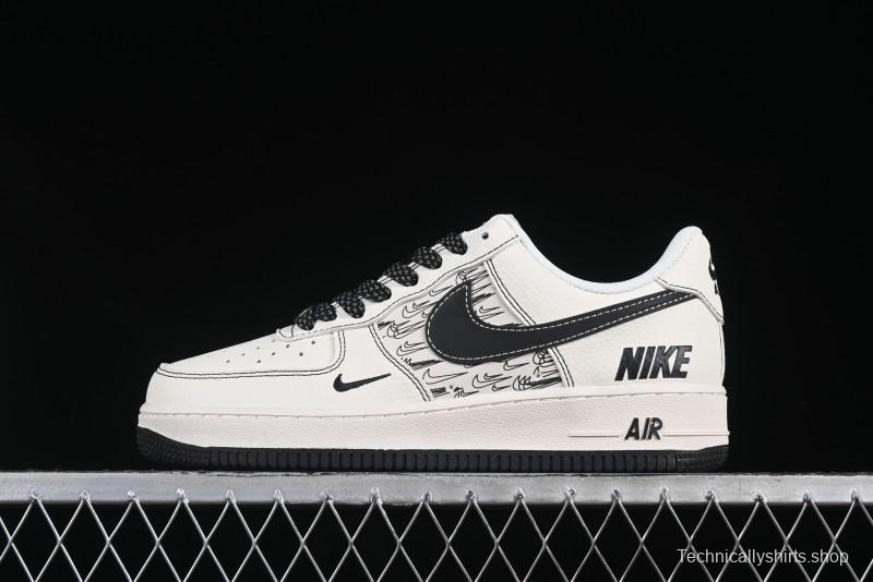 Nike Air Force 1 '07 Low Custom Casual Sneakers with Multiple Swoosh Design - HH7518-068
