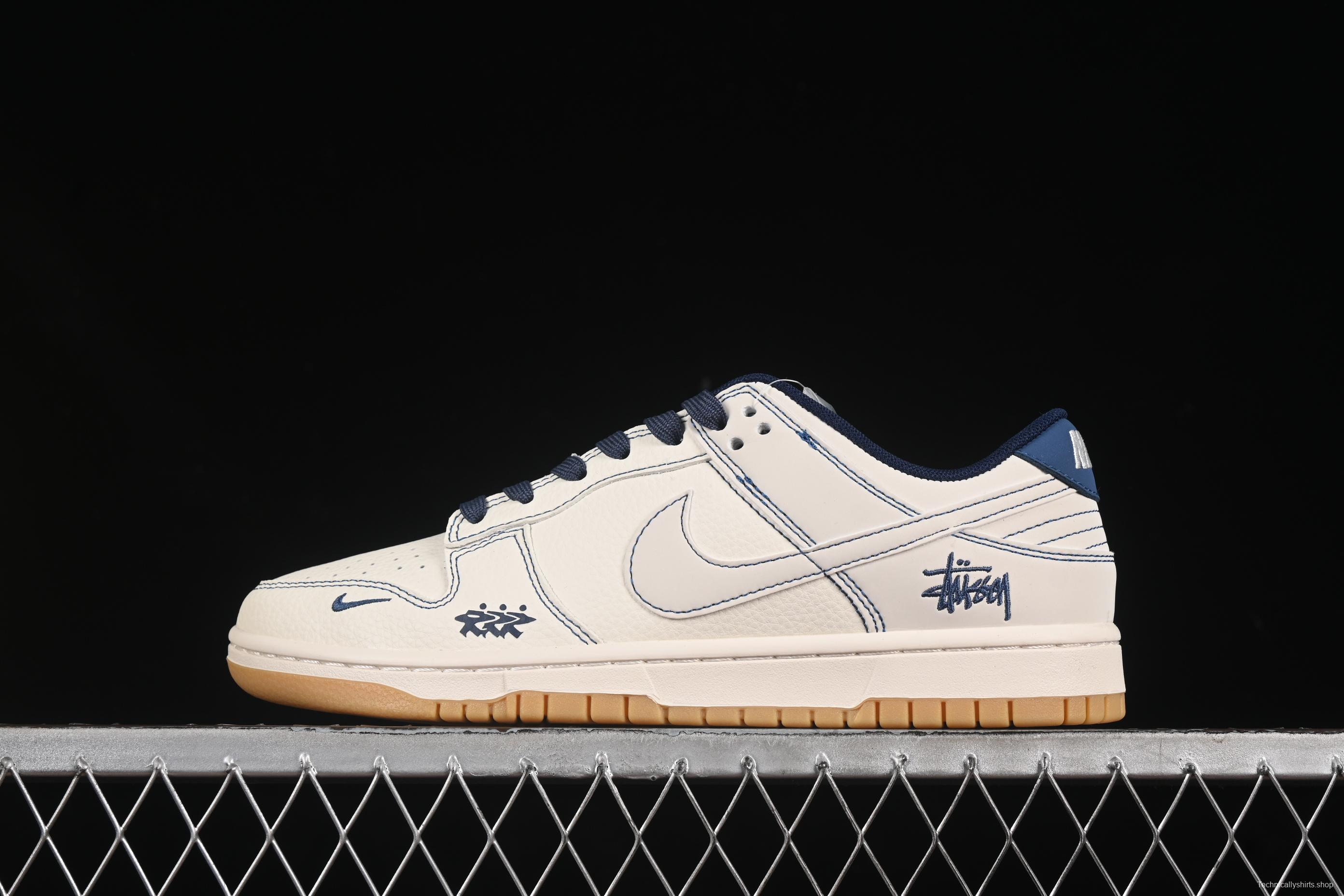 Nike SB Dunk Low Stussy Collaboration Blue Line Gum Sole Anniversary Custom Low-Top Casual Skate Shoes - JJ2508-559