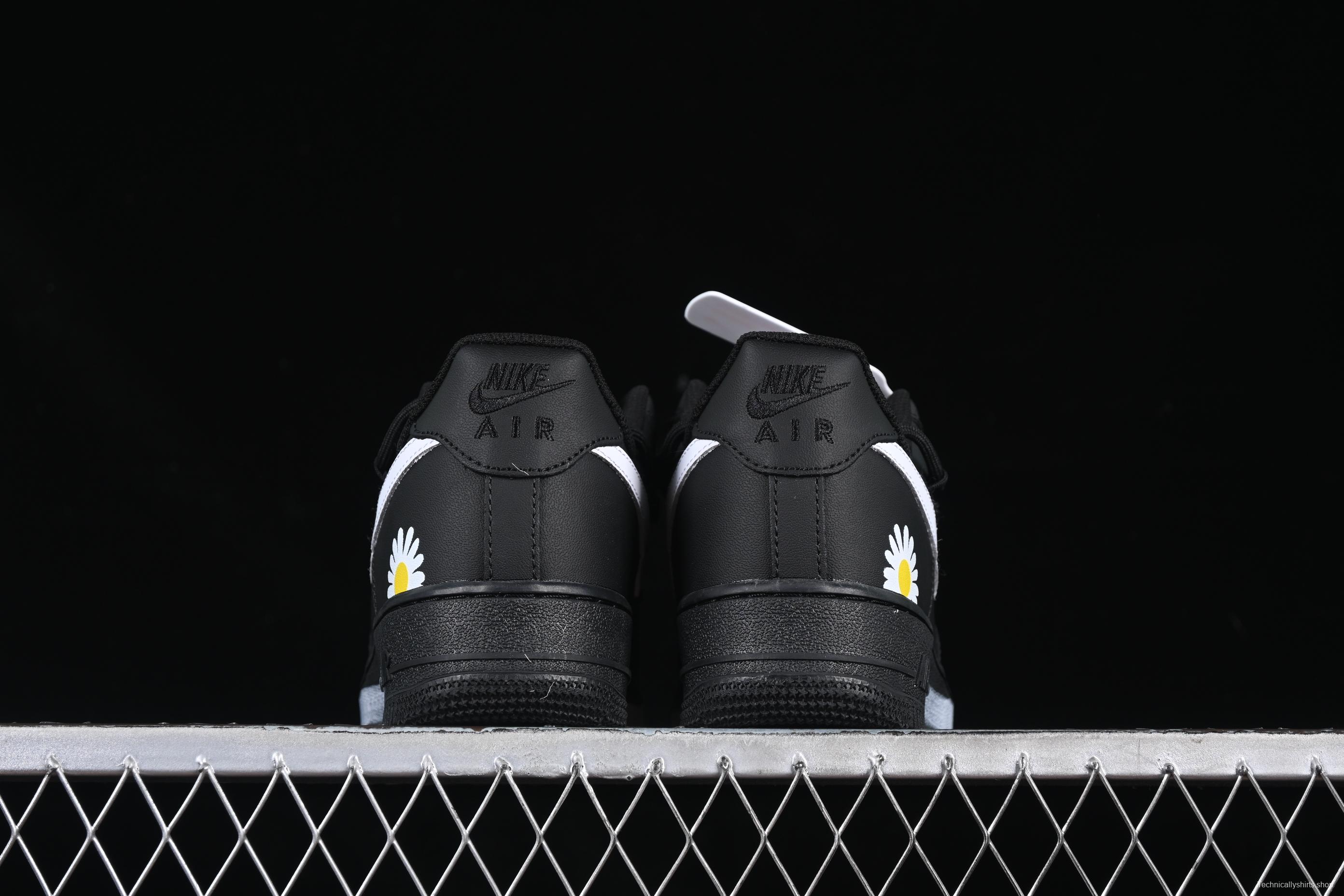 Nike Air Force 1'07 Low Casual Sneakers with 2D Daisy Black White Graffiti Hand-Painted Design - CK0316-063