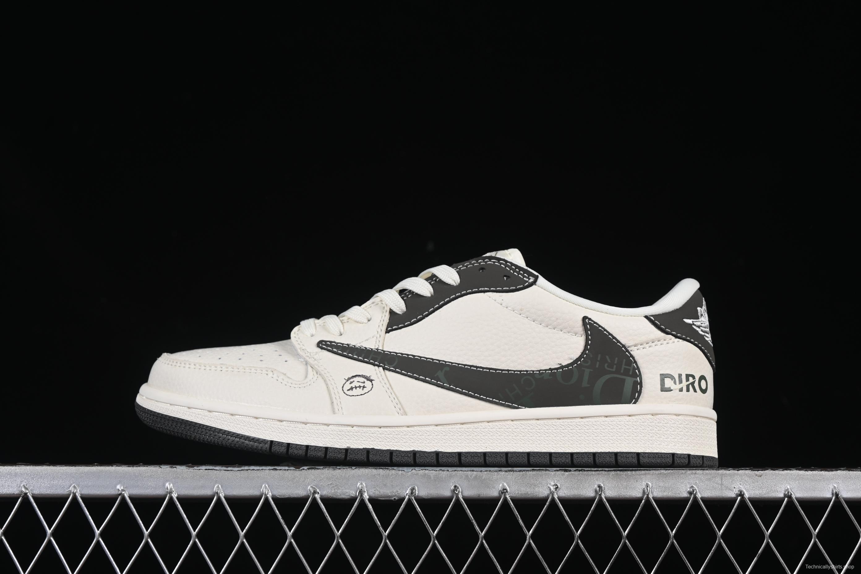 Nike Travis Scott x Fragment Design x Air Jordan 1 Low OG SP AJ1 Retro Sneakers with Reverse Swoosh and Cactus Jack Branding - LD2025-006