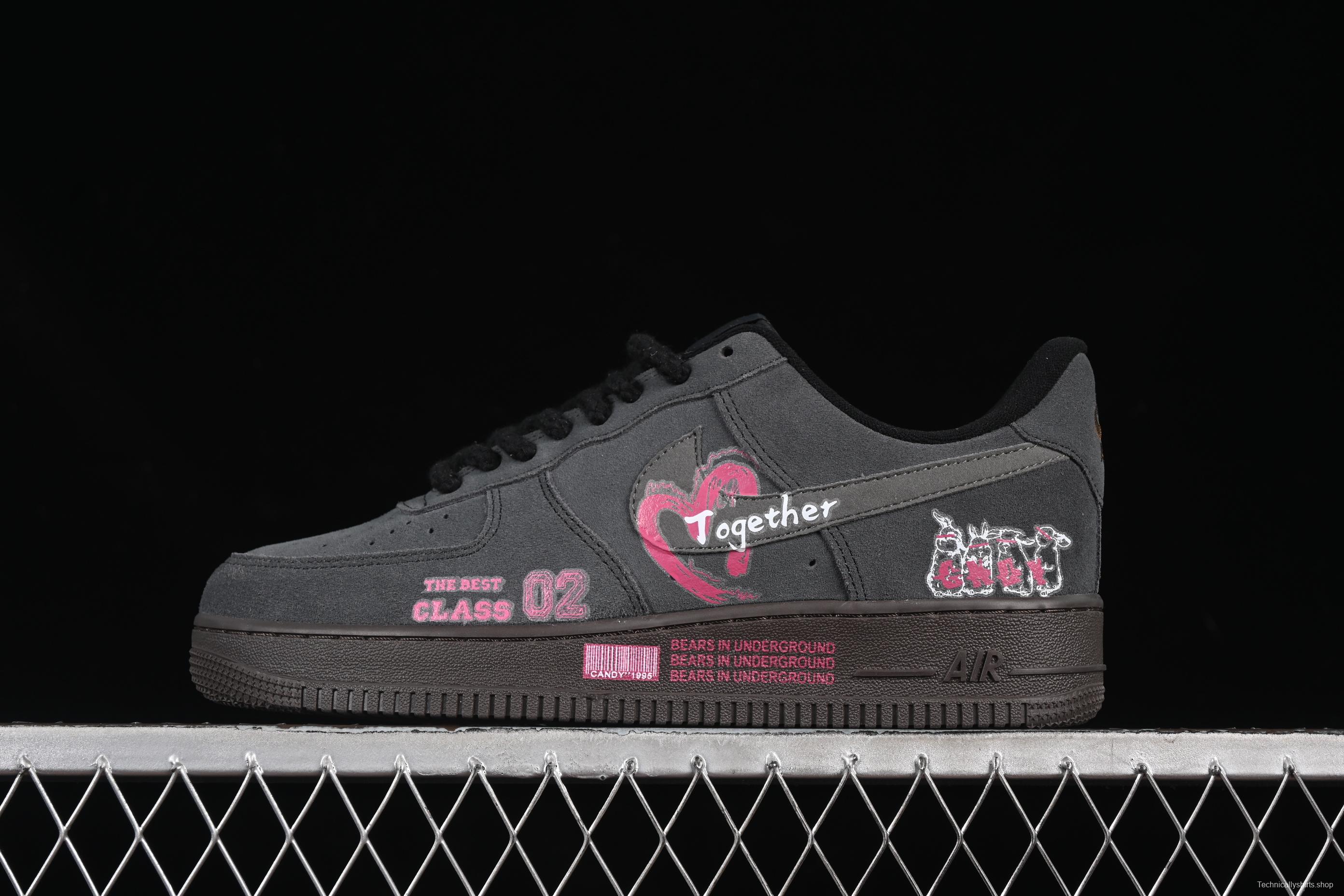 Nike Air Force 1'07 Low "Black Pink" Limited Edition Sneakers with Heart Design - DO6730-010