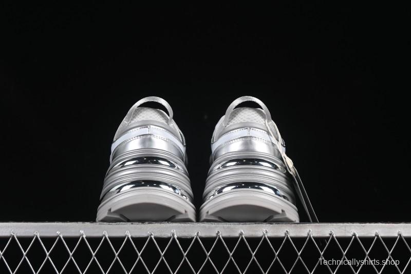 GG-CC Chunky Low Casual Fashion Sneakers with Thick Sole and Height Increasing Design - 2607 Silver