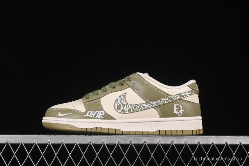 Nike SB Dunk Low Dior Graffiti Green Swoosh Anniversary Custom Low Top Casual Skate Shoes - KK1333-044