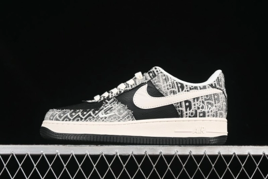 Nike Air Force 1 '07 Low Dior Collaboration Pattern Black White Swoosh Casual Sneakers - XS1958-581