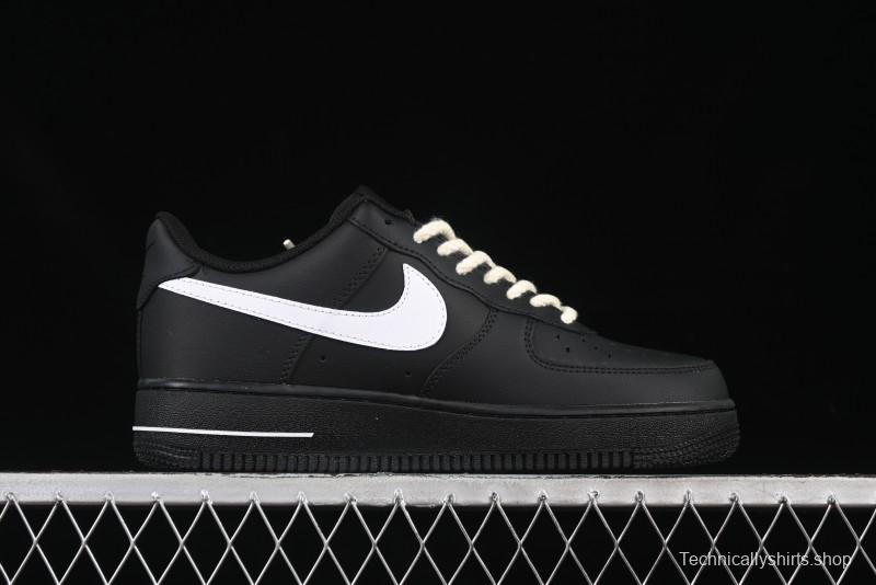 Nike Air Force 1 '07 Low Casual Sneakers in Black & White with Hemp Rope Detailing - ZH0316-073