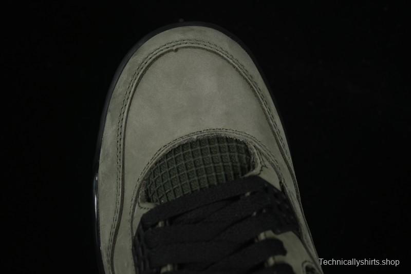 Nike Undefeated x Air Jordan 4 OG Sneakers in Olive Green Suede with Orange and Black Accents - IB1519-200