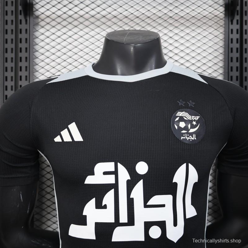 Player Version 2025 Algeria Black with White Arabic Sponsor Jersey