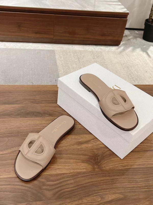 2025 Dio Women Beige Leather Slippers LY00260
