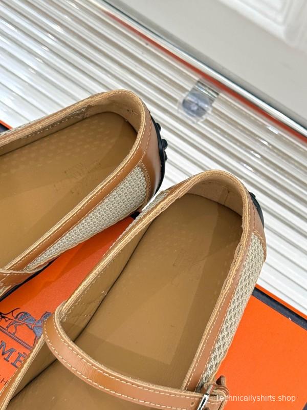 2025 Women Hermès Beige Mesh Leather Mary Jane