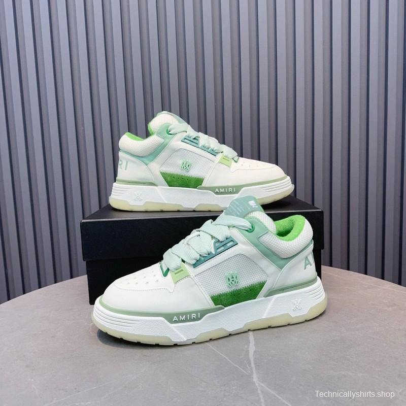 2024 Unisex Amiri White Green Leather Mesh Sneakers MJ00360