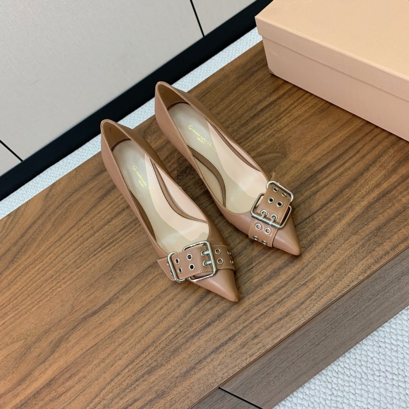 2025 Women Gianvito Rossi Pink Leather Buckle Pumps KFY00300