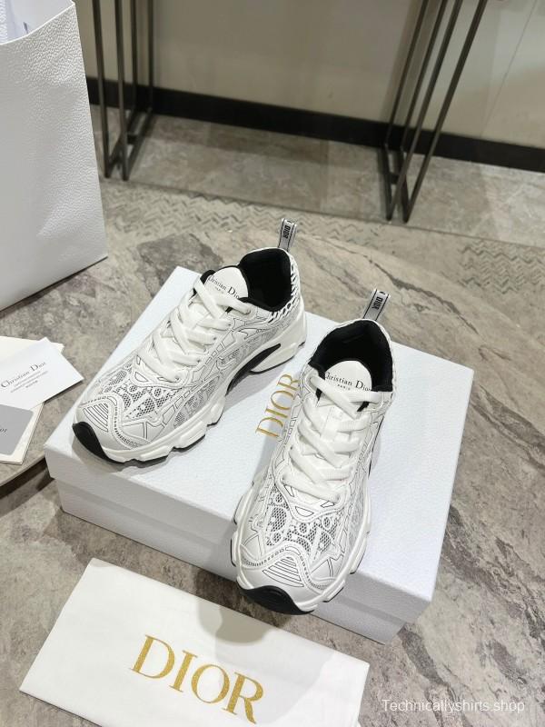 2025 Women Dior White Black Mesh Leather Sneakers