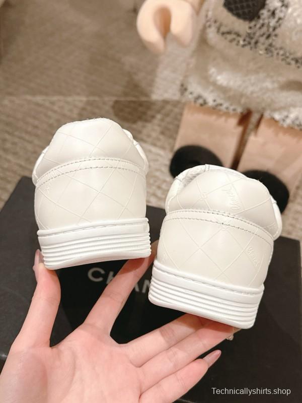 2025 Women Chanel White Leather Sneakers