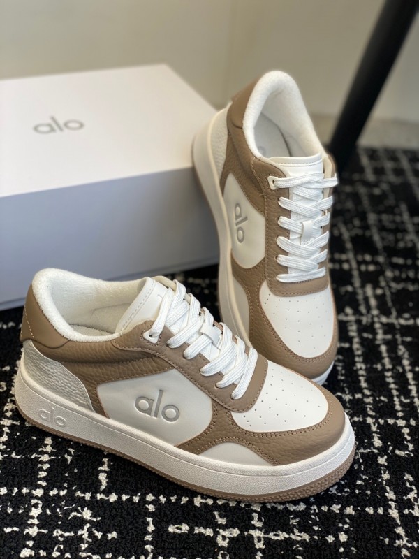 2025 Women Alo White Brown Leather Sneakers KFY00280