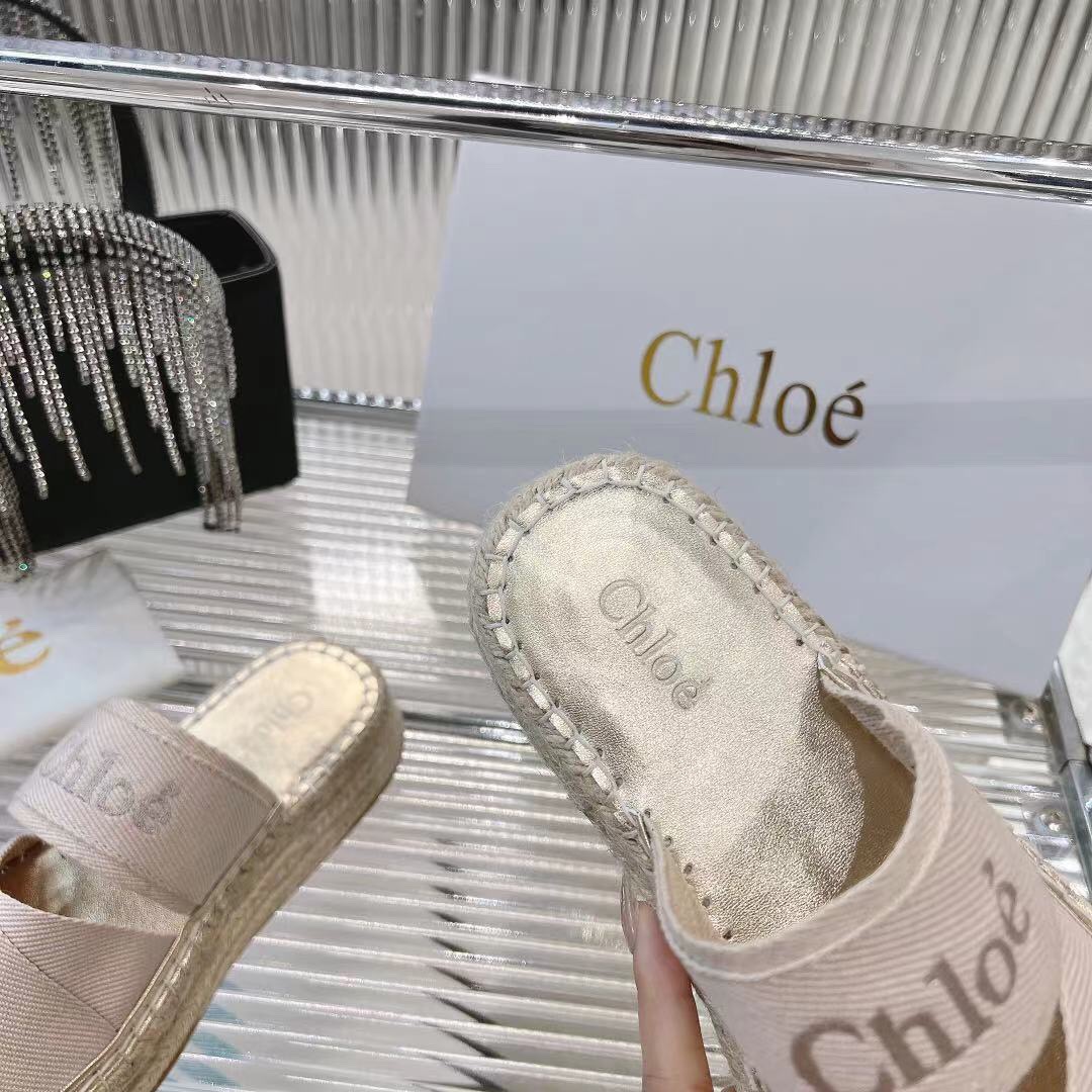 2025 Women Chloé Beige Fabric Espadrille Slip-On Sandals LY00320