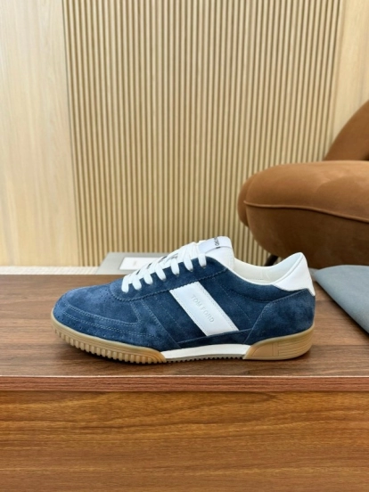 2025 Men TOM FORD Blue White Suede Sneakers LY00360