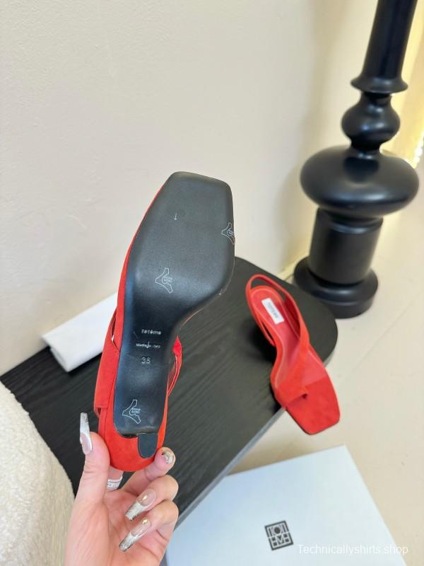 2025 Women Toteme Red Suede Slingback Kitten Heel