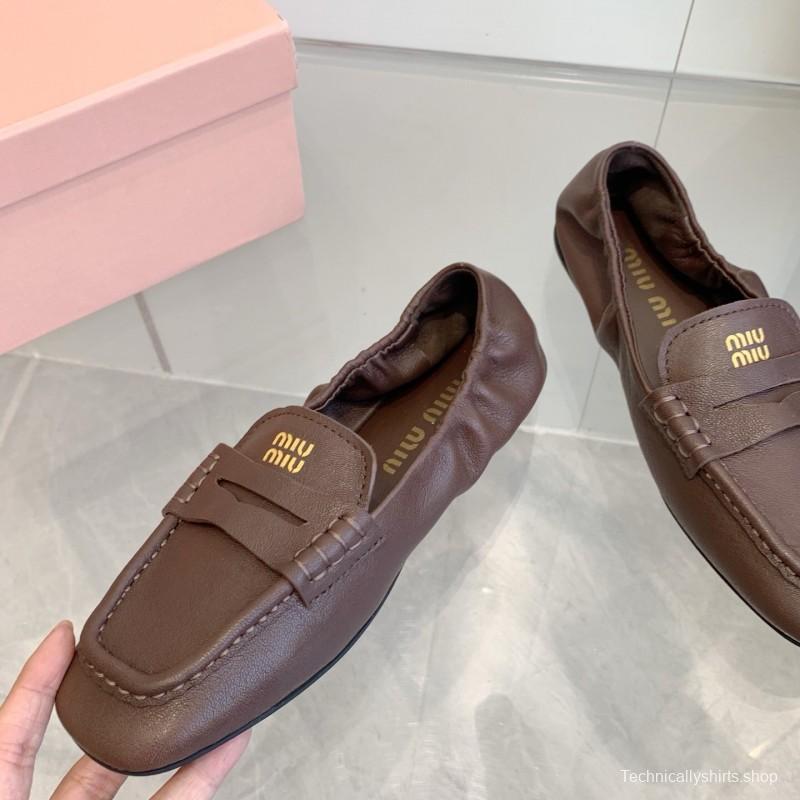 2025 Women Miu Miu Brown Leather Loafers