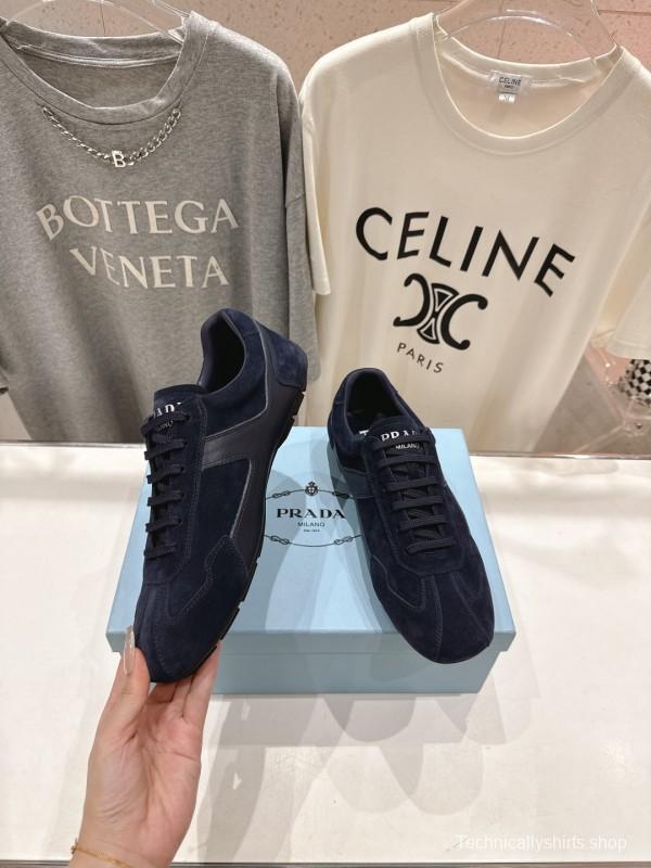 2025 Unisex Prada Navy Blue Suede Casual Shoes KFY00300
