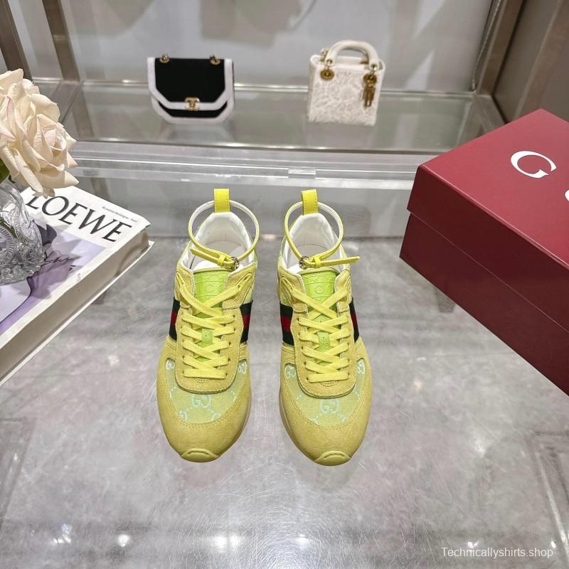 2025 Women Gucci Yellow Suede Fabric Sneakers LY00340
