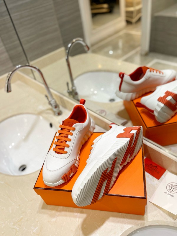 2024 Women Hermès White Orange Leather Sneakers