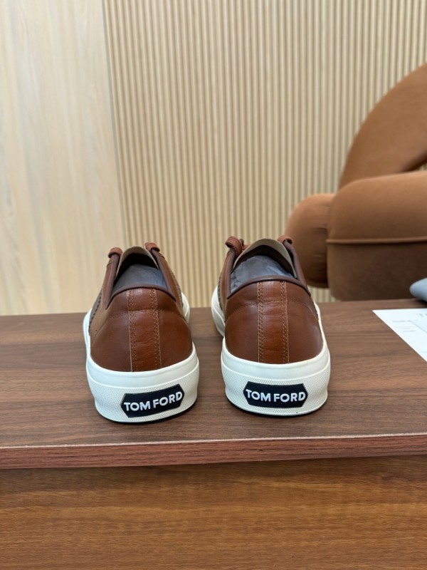 2025 Men TOM FORD Brown Black Leather Sneakers LY00360