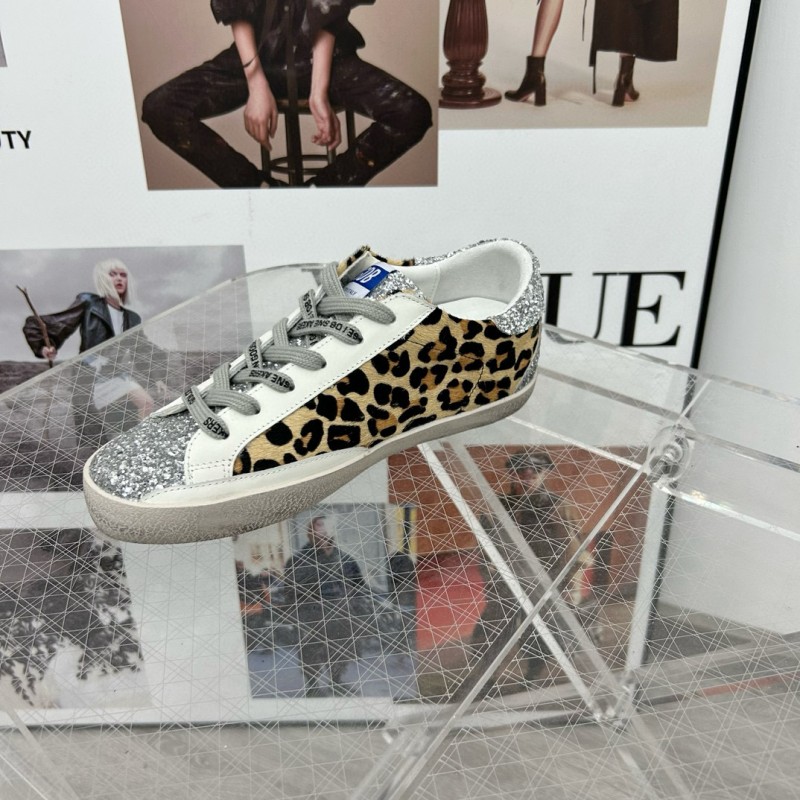 2025 Women GGDB Leopard Silver Glitter Leather Suede Sneakers