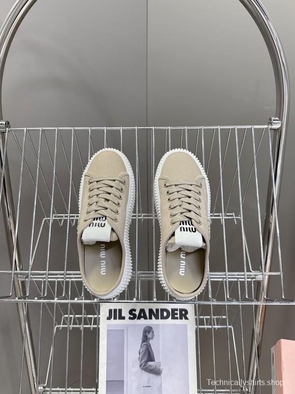 2025 Women Miu Miu Beige Canvas Sneakers LY