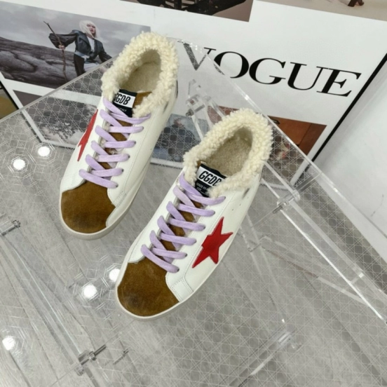 2025 Women GGDB White Red Brown Leather Shearling Sneakers