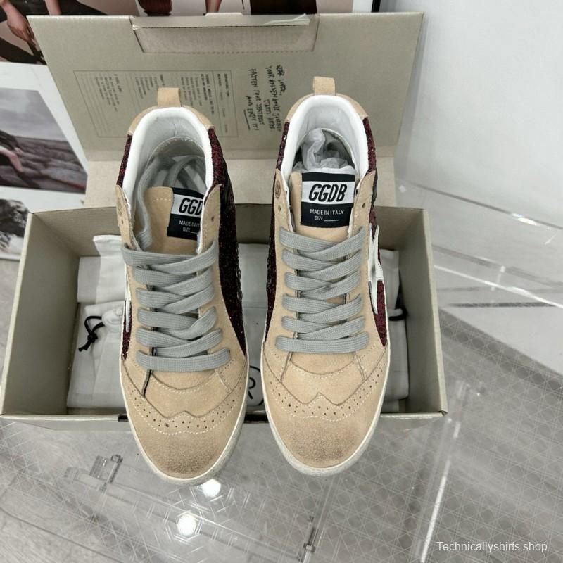 2024 Unisex GGDB Burgundy Beige Glitter Leather High Top Sneakers MJ00300