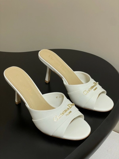 2025 Women Dior White Leather Mule Gold Hardware Slide