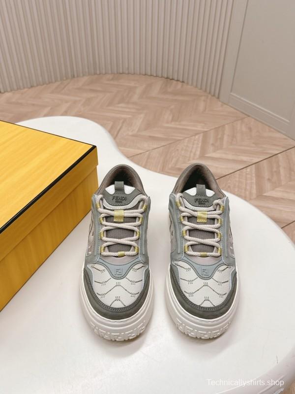 2025 Unisex Fendi Grey White Fabric Leather Plimsolls Mark Line